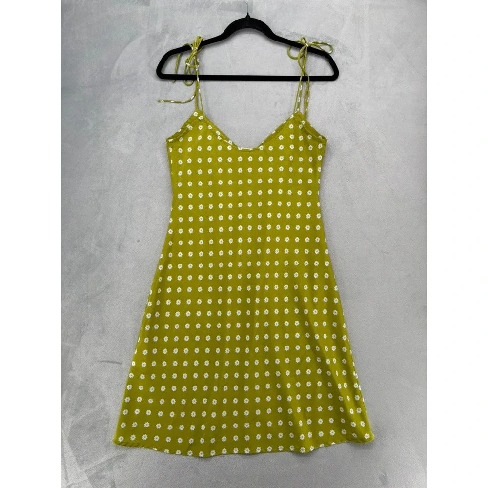 Levi's Mini Slip Dress Small Green Daisy Floral Tie Strap Sun Dress